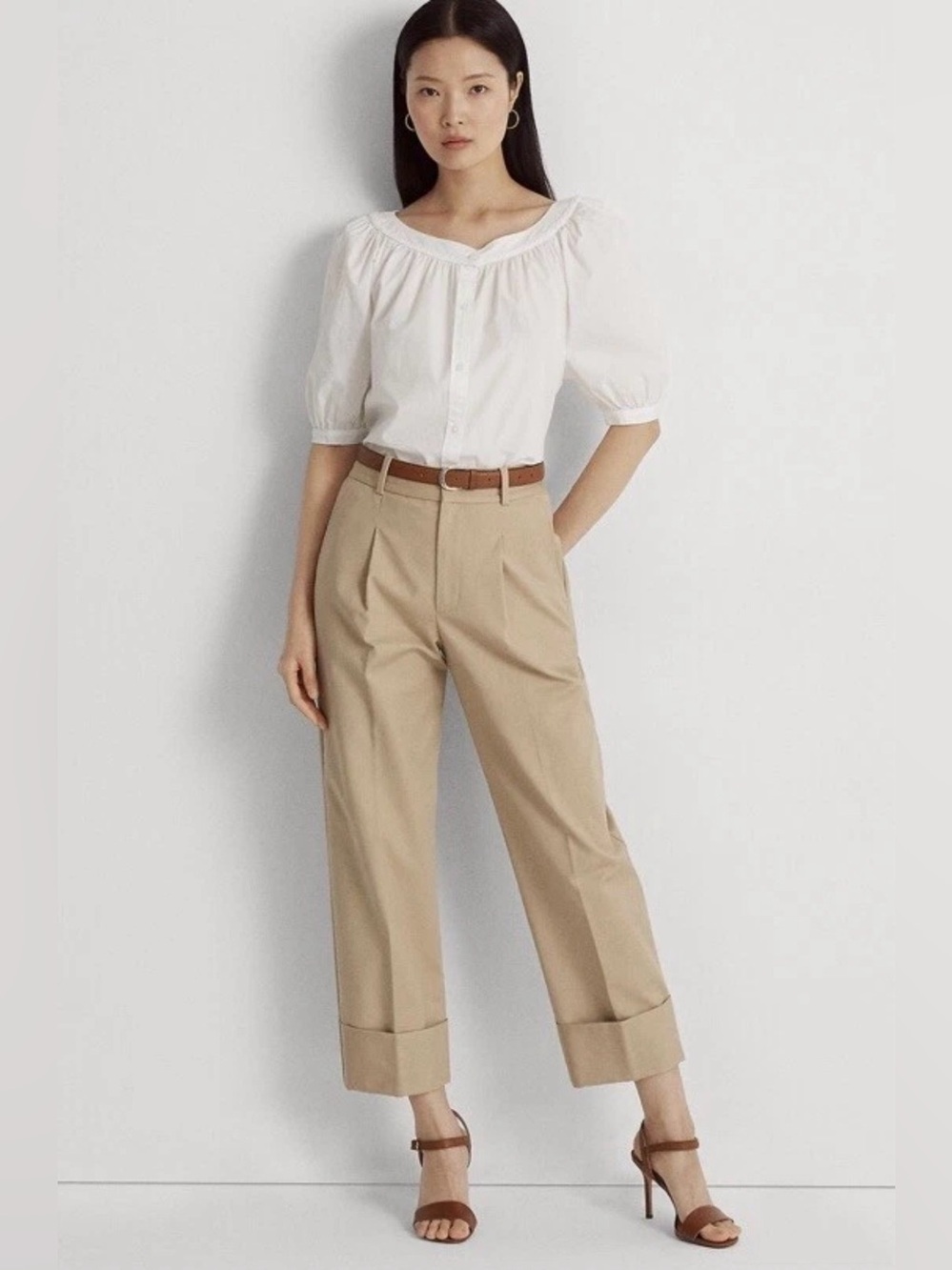 Lauren Ralph Lauren Double-Faced Stretch Cotton Ankle Wide Leg Pants Size 6 - Picture 3 of 12